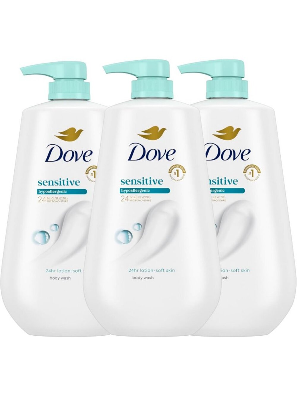 Gentle Body Wash for Sensitive Skin - 30.6 oz Pump, Sulfate-Free, 3 Pack